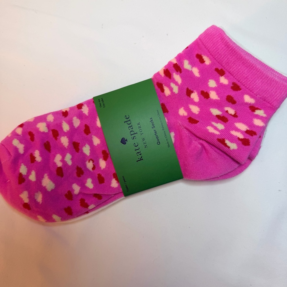 Kate Spade‎ New York Women 3 Pack Quarter Socks Pink Heart Gray White One Size
